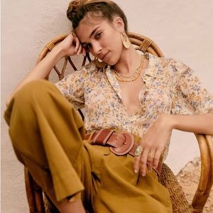 Sézane Claudio Shirt Jardin Printanier Jaune Bleu 34